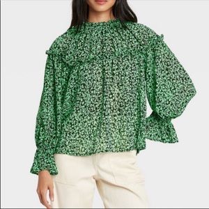 Who What And Wear Sheer Ruffle Sleeve Blouse